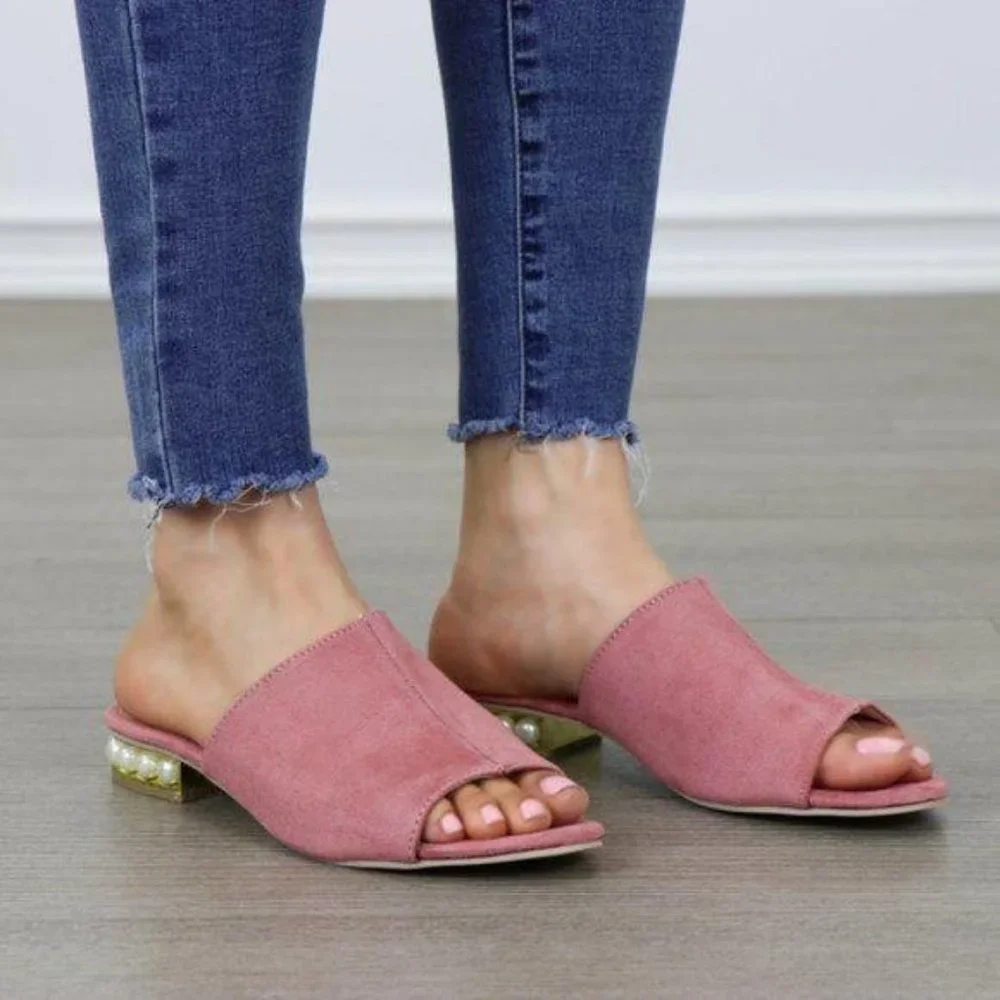 Pink Vegan Suede Loafer Open Toe Sandal Pearl_6